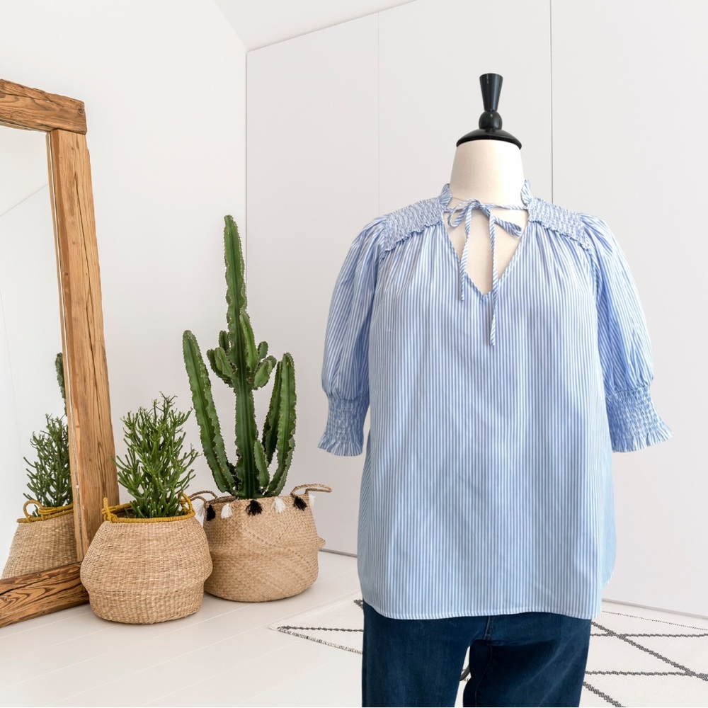 Vine & Love 3/4 Sleeve Striped Smocked Top